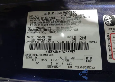 2012 Ford Mustang V6 z USA, uszkodzony, nr VIN 1ZVBP8AMXC5258292